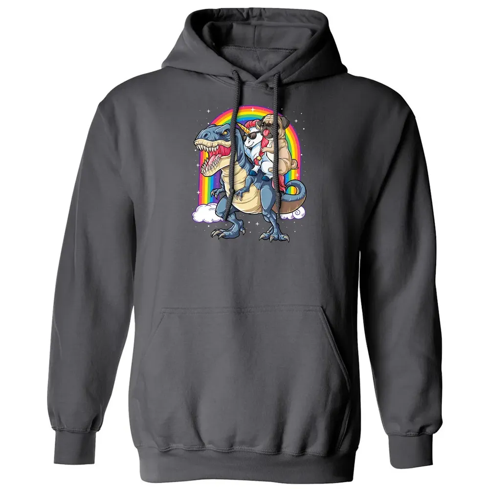 Pug Unicorn Dinosaur T rex  Kids Girls Women Rainbow Classic Unisex Hoodie - 7