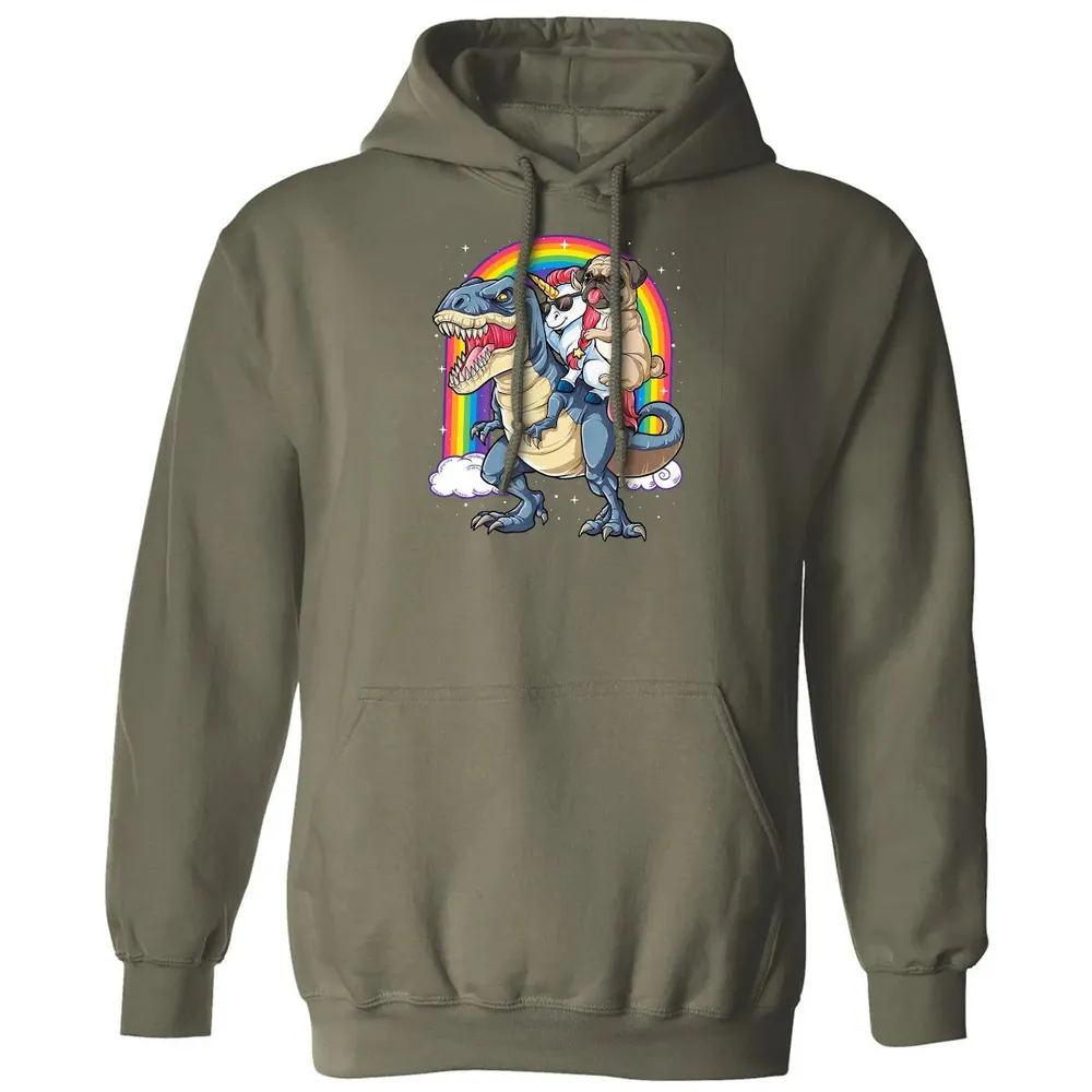 Pug Unicorn Dinosaur T rex  Kids Girls Women Rainbow Classic Unisex Hoodie - 4