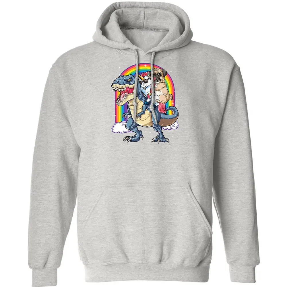 Pug Unicorn Dinosaur T rex  Kids Girls Women Rainbow Classic Unisex Hoodie - 8