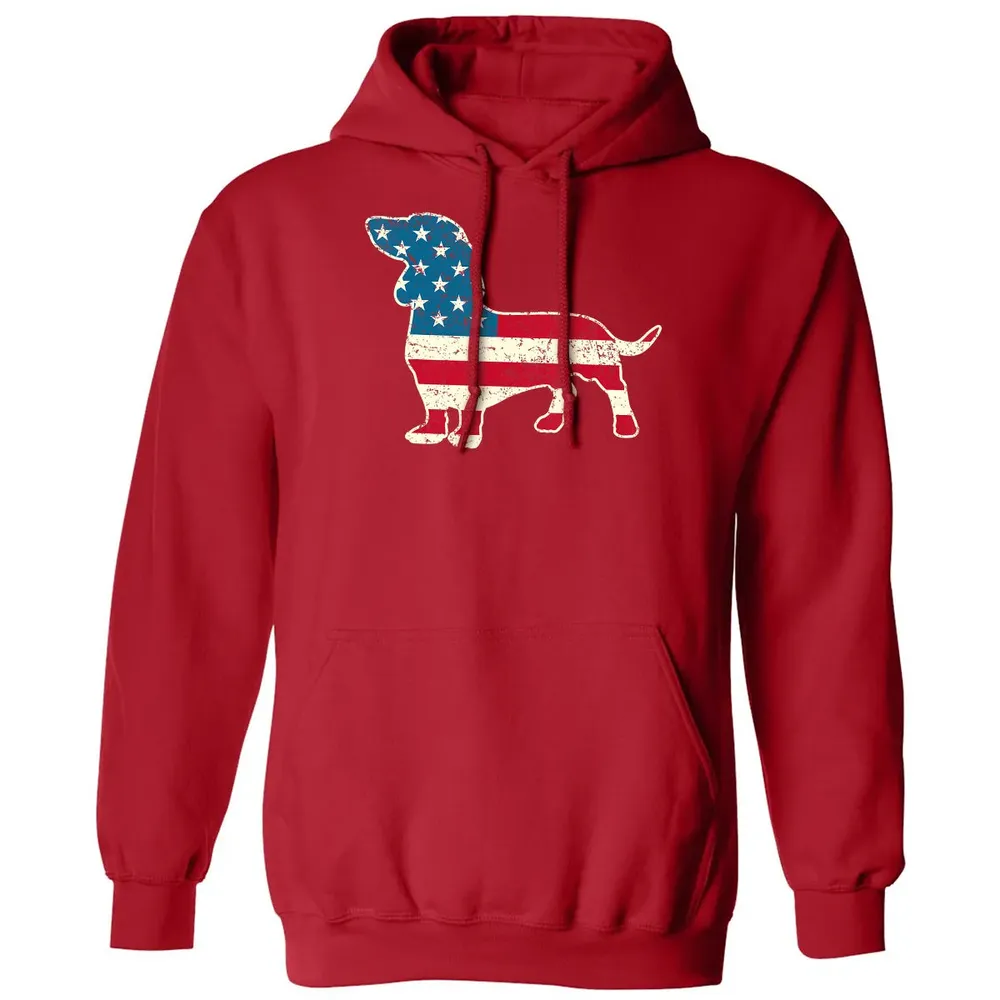 Dachshund 4th of July Dog Lover Gift Men Women American Flag Classic Unisex Hoodie - 5