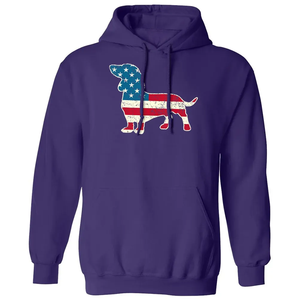 Dachshund 4th of July Dog Lover Gift Men Women American Flag Classic Unisex Hoodie - 6