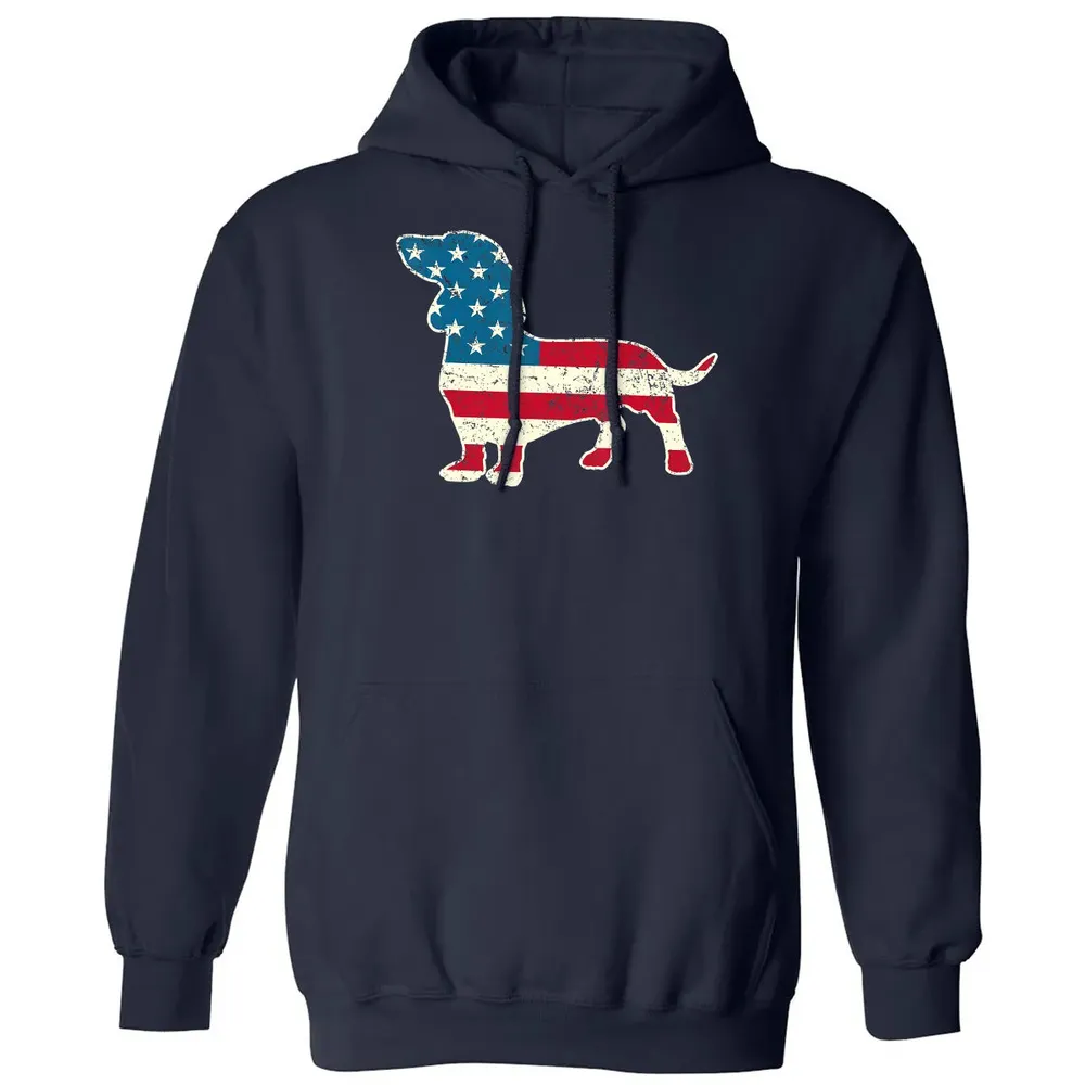 Dachshund 4th of July Dog Lover Gift Men Women American Flag Classic Unisex Hoodie - 2