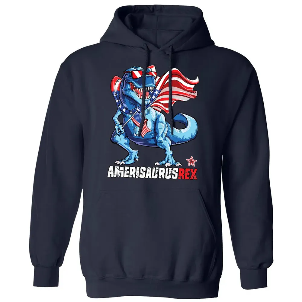 Dinosaur 4th of July  Kids Boys Men Amerisaurus T Rex Classic Unisex Hoodie - 2