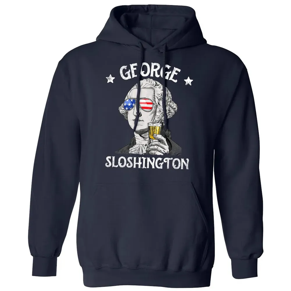 George Sloshington Washington 4th of July Men Funny American Classic Unisex Hoodie - 2
