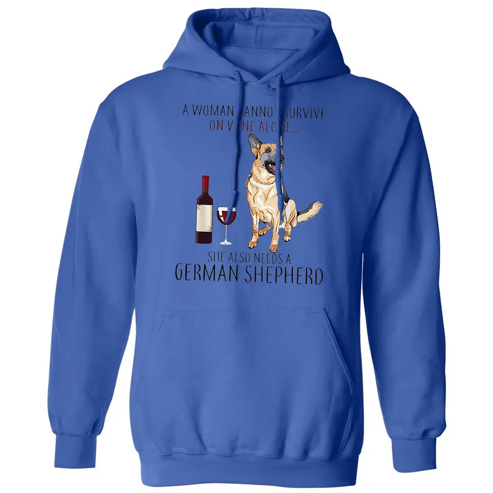 A Woman Cannot Survive On Wine Alone German Shepherd Classic Unisex Hoodie - 9