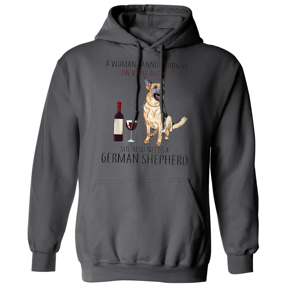 A Woman Cannot Survive On Wine Alone German Shepherd Classic Unisex Hoodie - 7