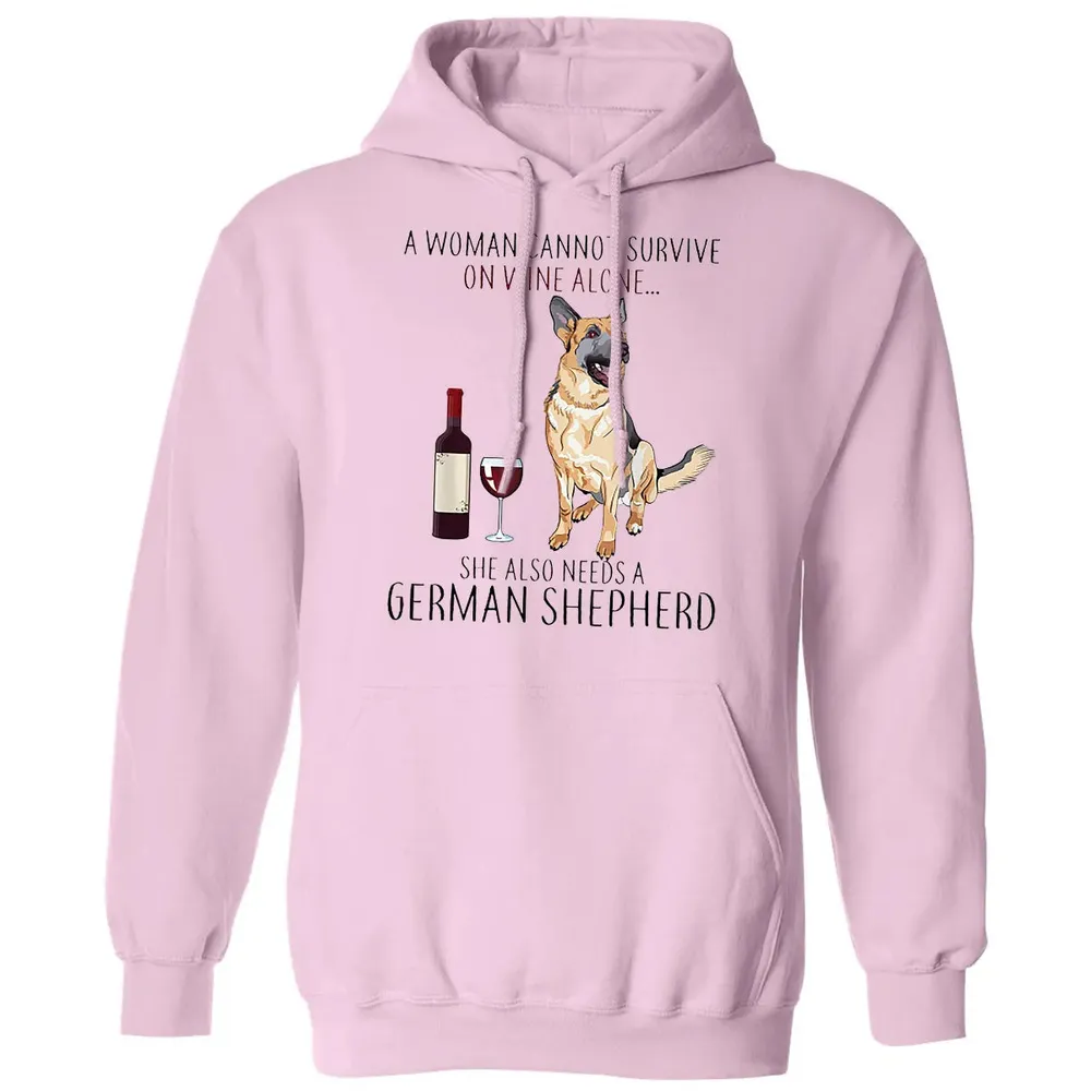 A Woman Cannot Survive On Wine Alone German Shepherd Classic Unisex Hoodie - 3