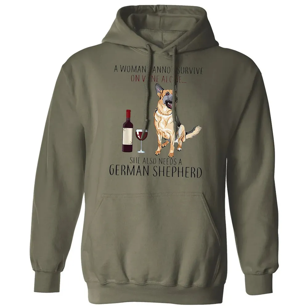 A Woman Cannot Survive On Wine Alone German Shepherd Classic Unisex Hoodie - 4