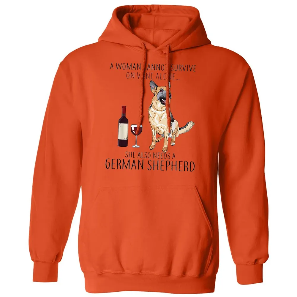 A Woman Cannot Survive On Wine Alone German Shepherd Classic Unisex Hoodie - 10