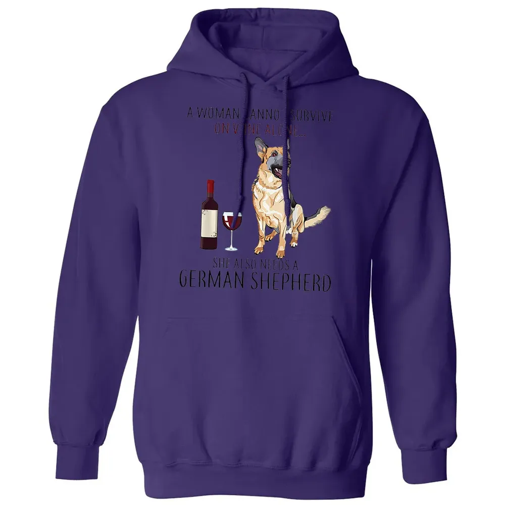 A Woman Cannot Survive On Wine Alone German Shepherd Classic Unisex Hoodie - 6
