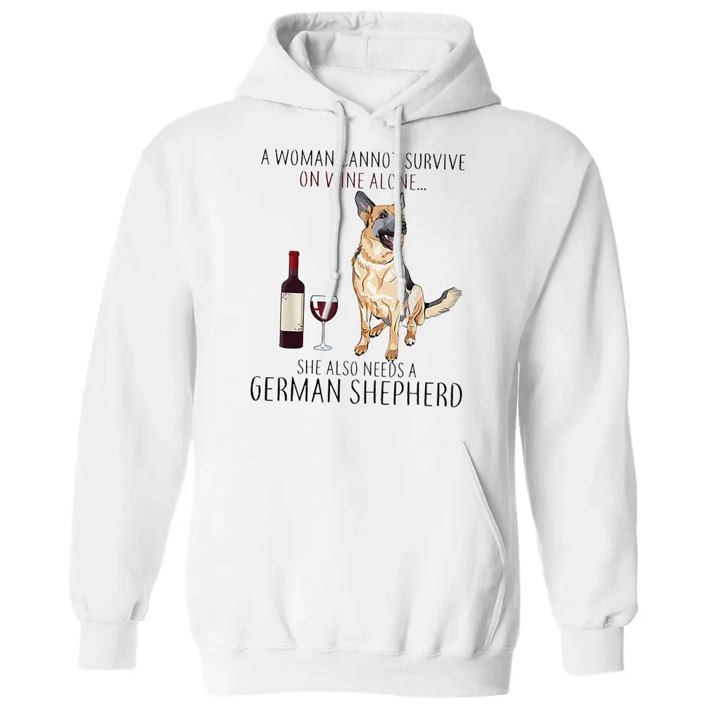 A Woman Cannot Survive On Wine Alone German Shepherd Classic Unisex Hoodie - 11