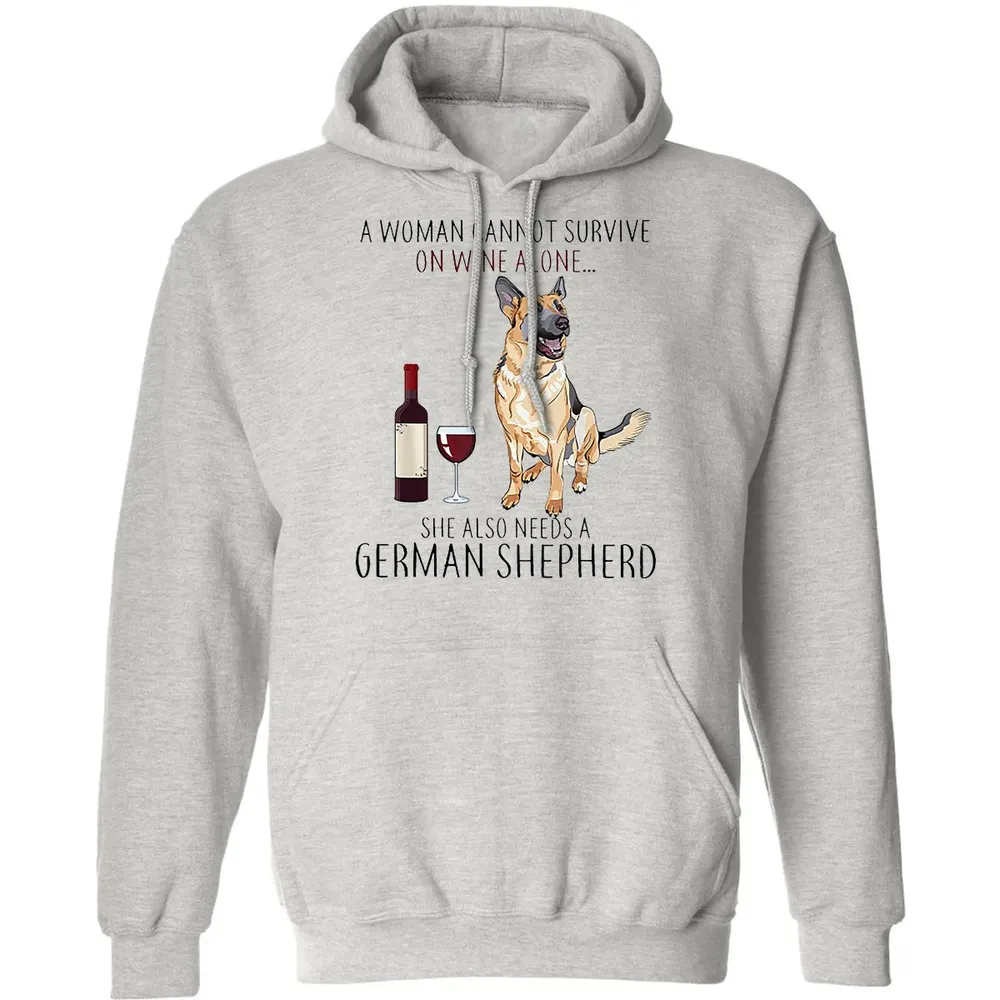 A Woman Cannot Survive On Wine Alone German Shepherd Classic Unisex Hoodie - 8