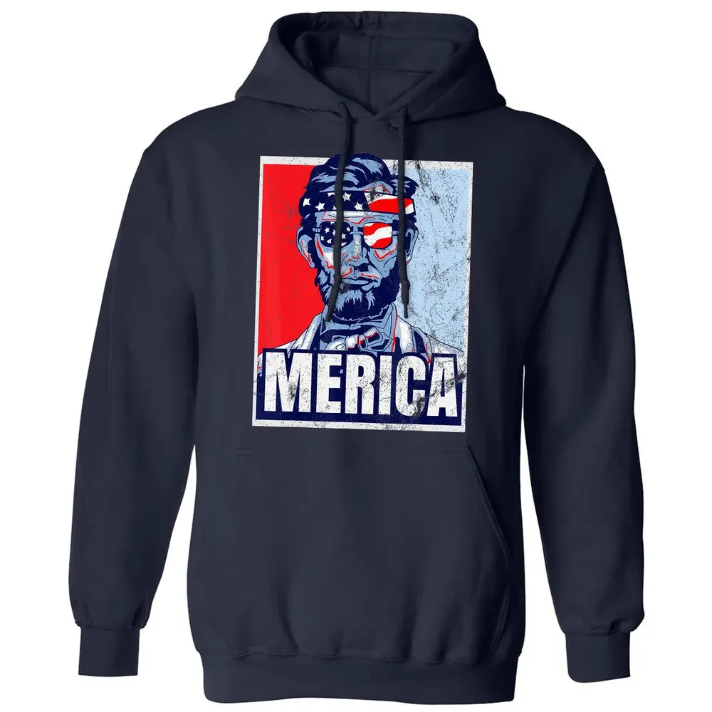 Abraham Lincoln  4th Of July  Merica USA Flag Gift Classic Unisex Hoodie - 2
