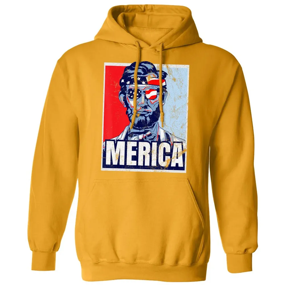 Abraham Lincoln  4th Of July  Merica USA Flag Gift Classic Unisex Hoodie - 12