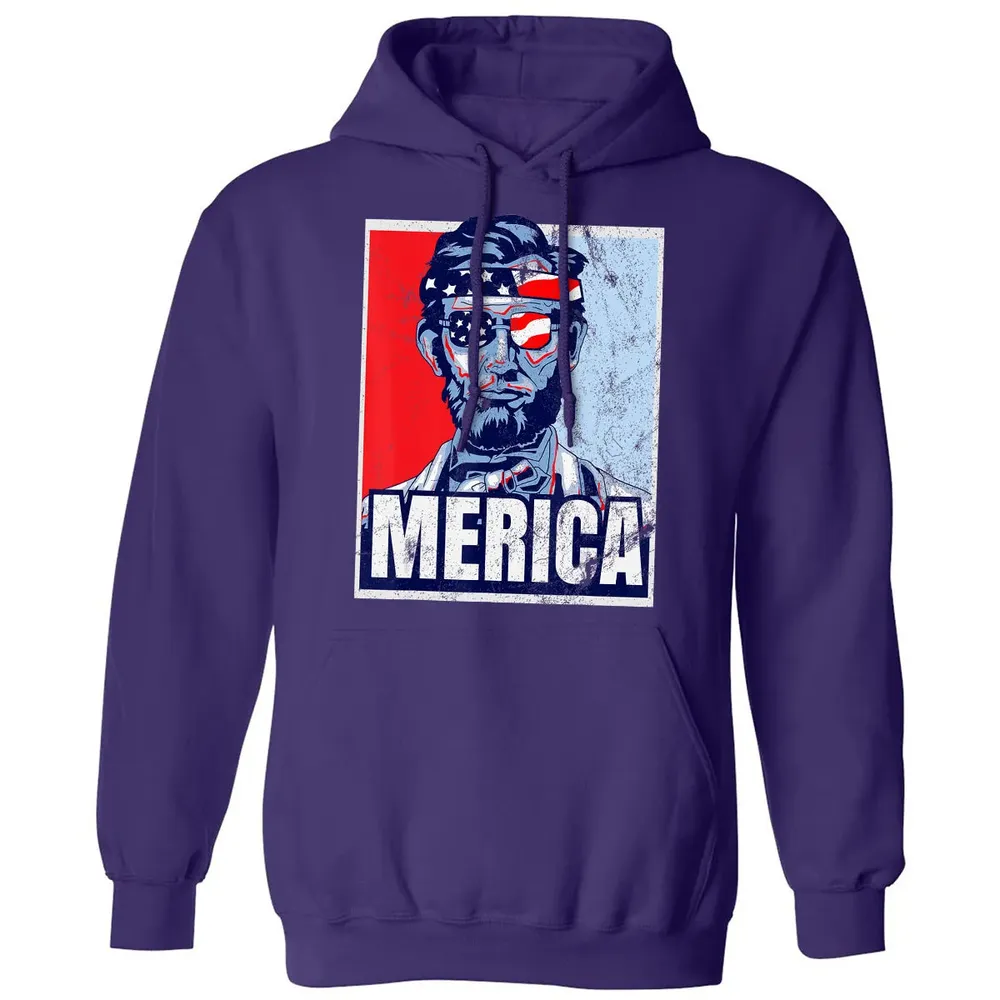 Abraham Lincoln  4th Of July  Merica USA Flag Gift Classic Unisex Hoodie - 6