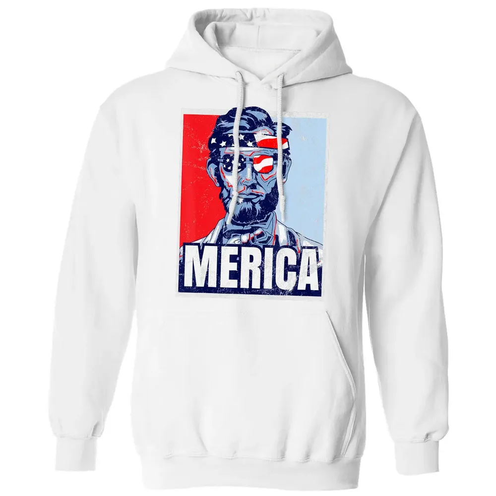 Abraham Lincoln  4th Of July  Merica USA Flag Gift Classic Unisex Hoodie - 11