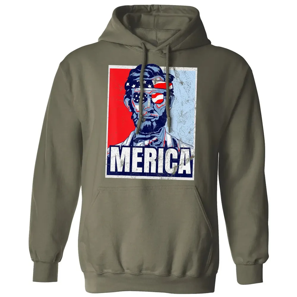 Abraham Lincoln  4th Of July  Merica USA Flag Gift Classic Unisex Hoodie - 4