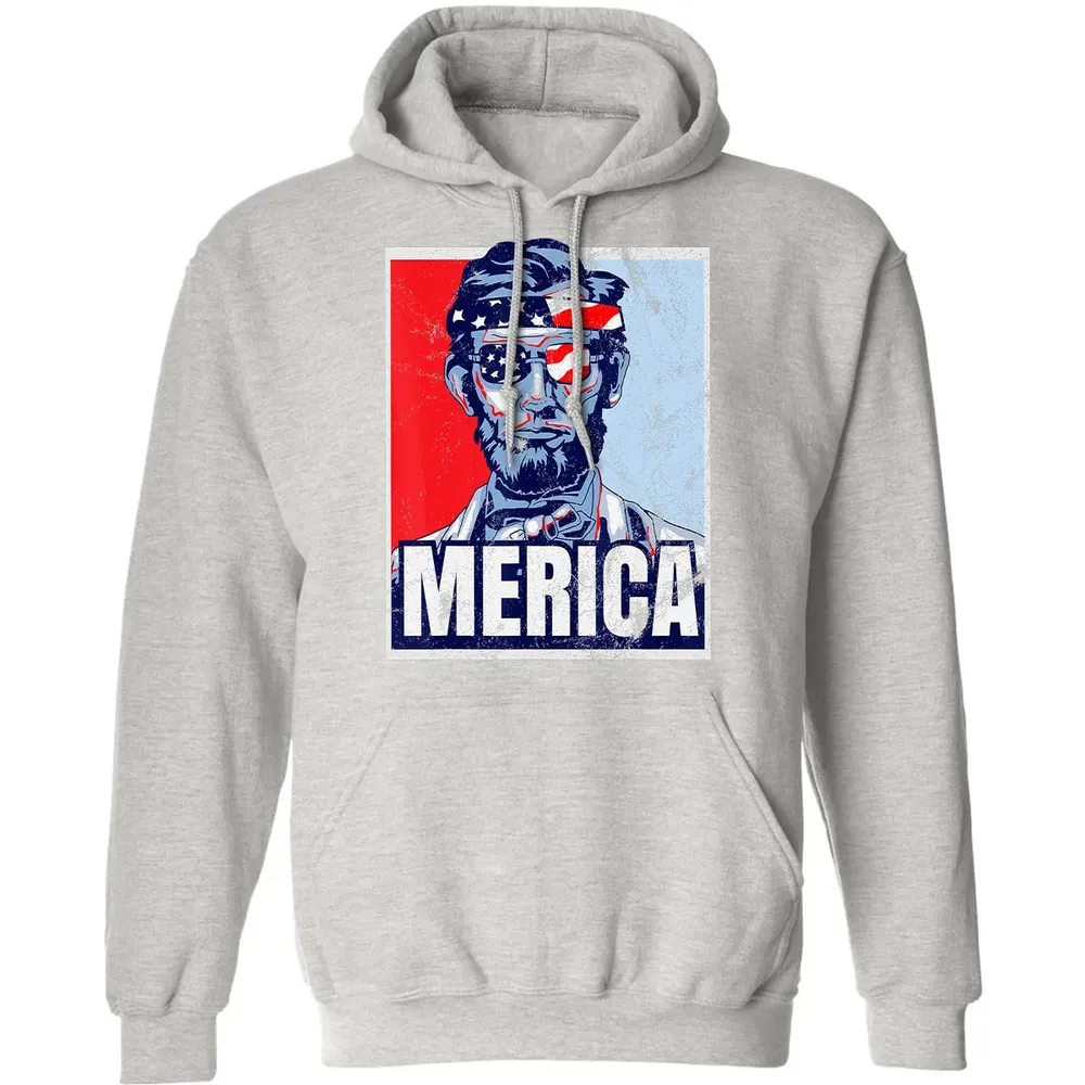 Abraham Lincoln  4th Of July  Merica USA Flag Gift Classic Unisex Hoodie - 8