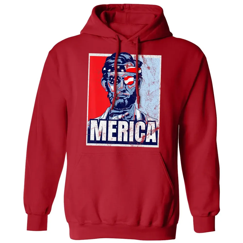Abraham Lincoln  4th Of July  Merica USA Flag Gift Classic Unisex Hoodie - 5