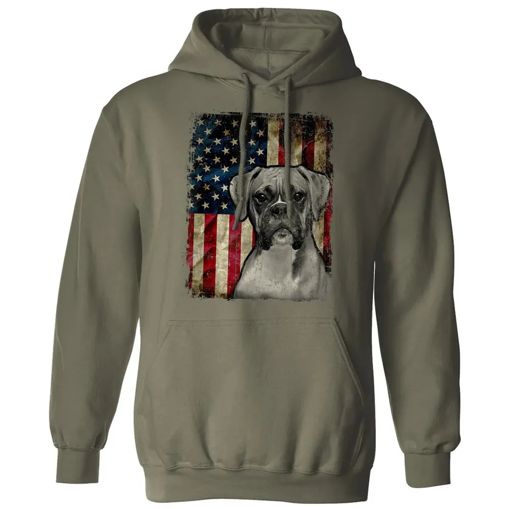 Boxer Dog 4th of July American Flag patriotic Gift Classic Unisex Hoodie - 4