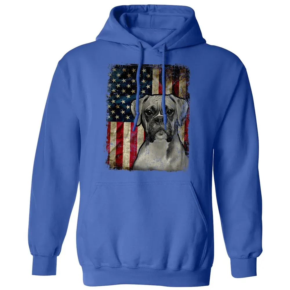 Boxer Dog 4th of July American Flag patriotic Gift Classic Unisex Hoodie - 9