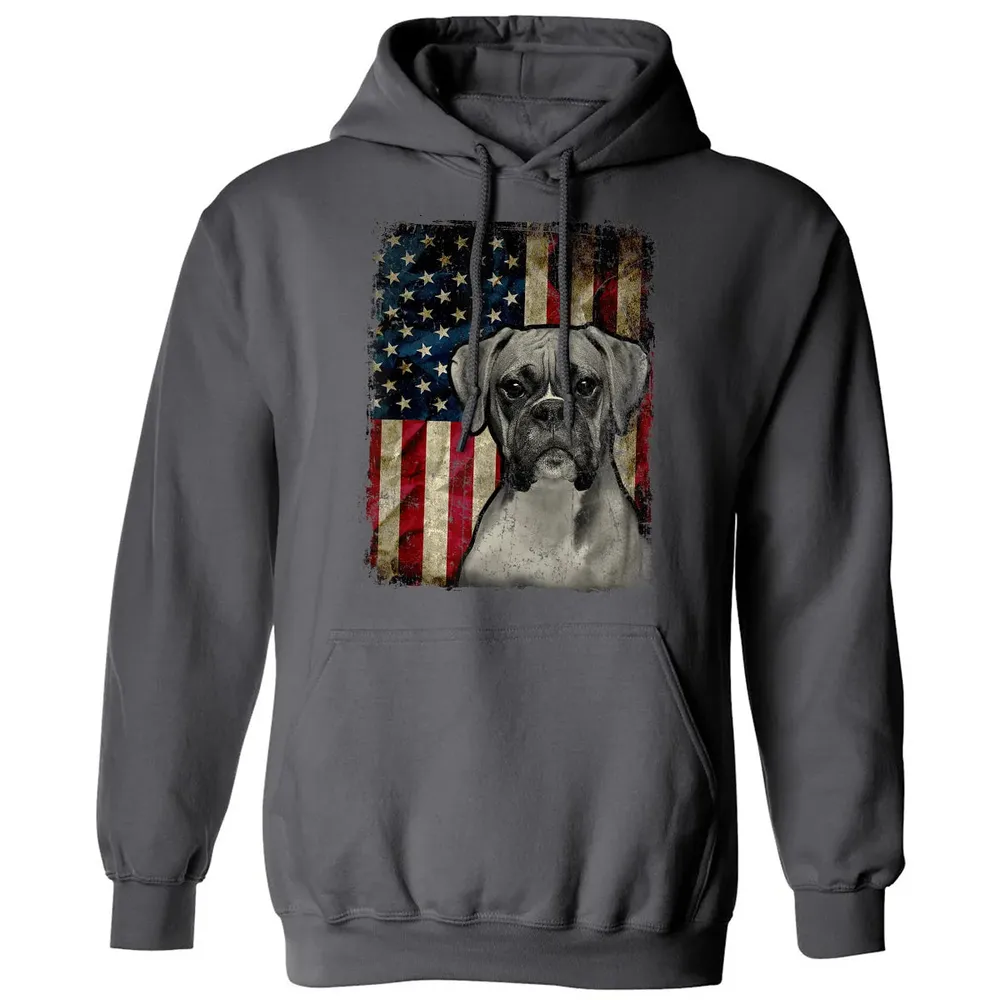 Boxer Dog 4th of July American Flag patriotic Gift Classic Unisex Hoodie - 7