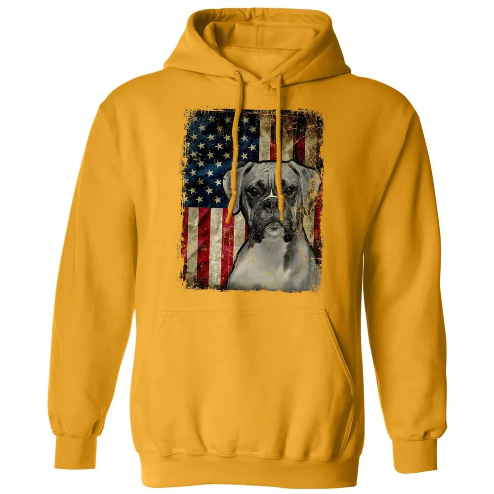 Boxer Dog 4th of July American Flag patriotic Gift Classic Unisex Hoodie - 12