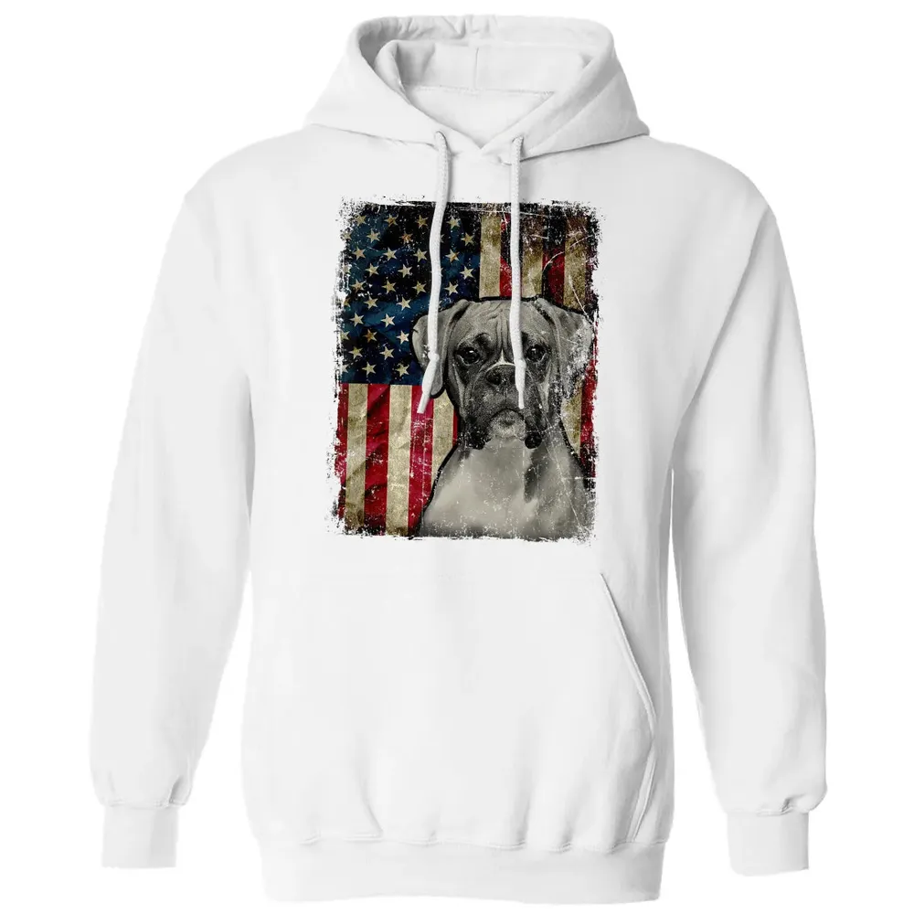 Boxer Dog 4th of July American Flag patriotic Gift Classic Unisex Hoodie - 11