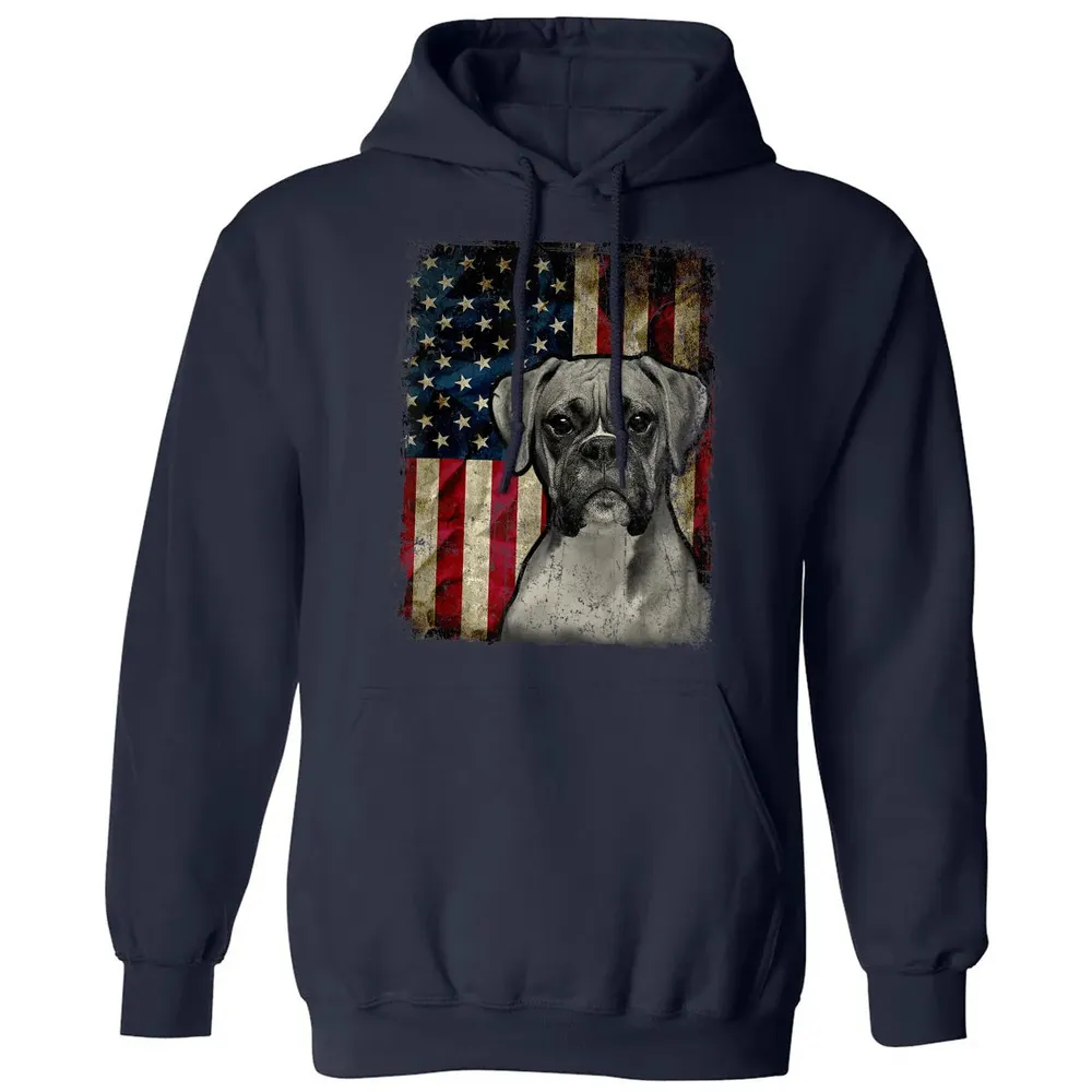 Boxer Dog 4th of July American Flag patriotic Gift Classic Unisex Hoodie - 2