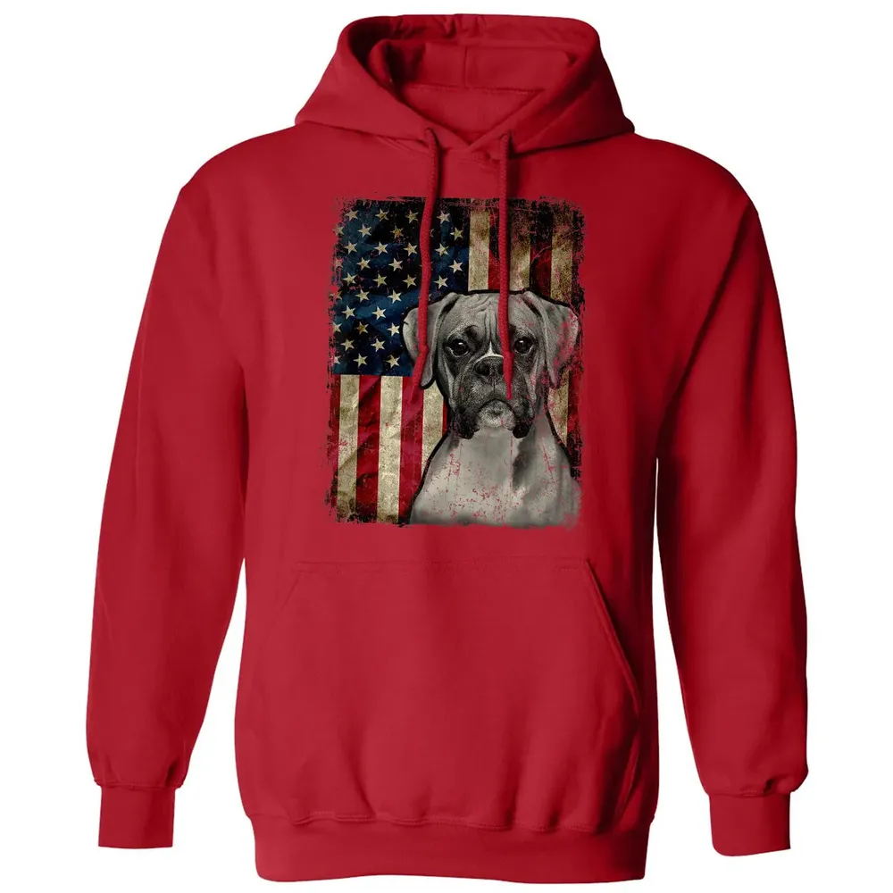 Boxer Dog 4th of July American Flag patriotic Gift Classic Unisex Hoodie - 5