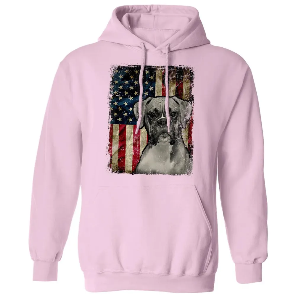 Boxer Dog 4th of July American Flag patriotic Gift Classic Unisex Hoodie - 3
