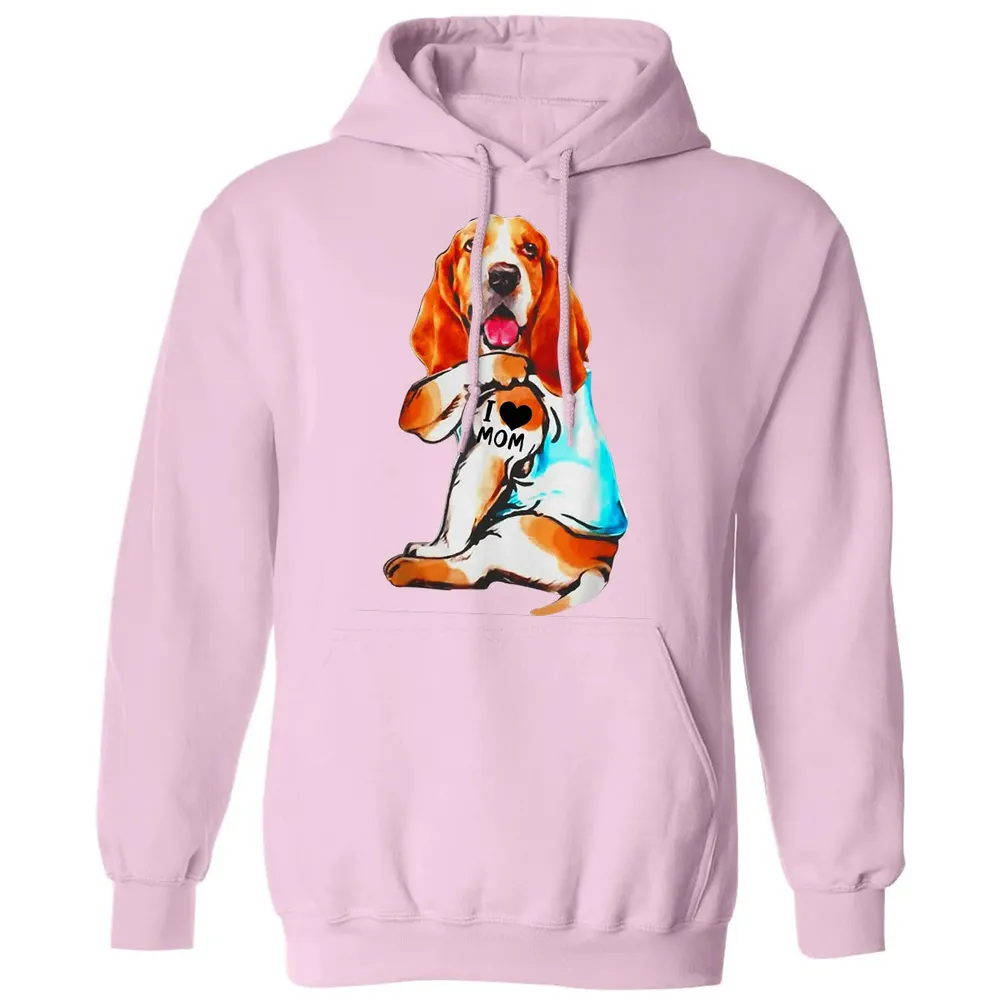 Basset Hound Dog I Love Mom Tattoo Classic Unisex Hoodie - 3