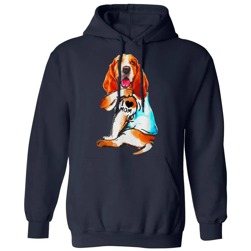 Basset Hound Dog I Love Mom Tattoo Classic Unisex Hoodie - 2