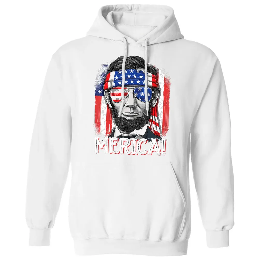 Lincoln 4th of July Boys Kids Men Merica American Flag Gifts Classic Unisex Hoodie - 11