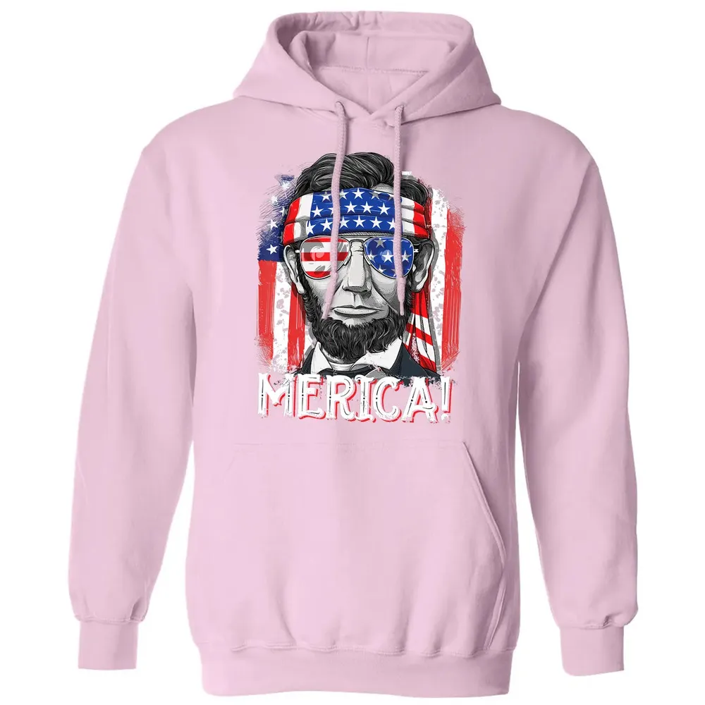 Lincoln 4th of July Boys Kids Men Merica American Flag Gifts Classic Unisex Hoodie - 3
