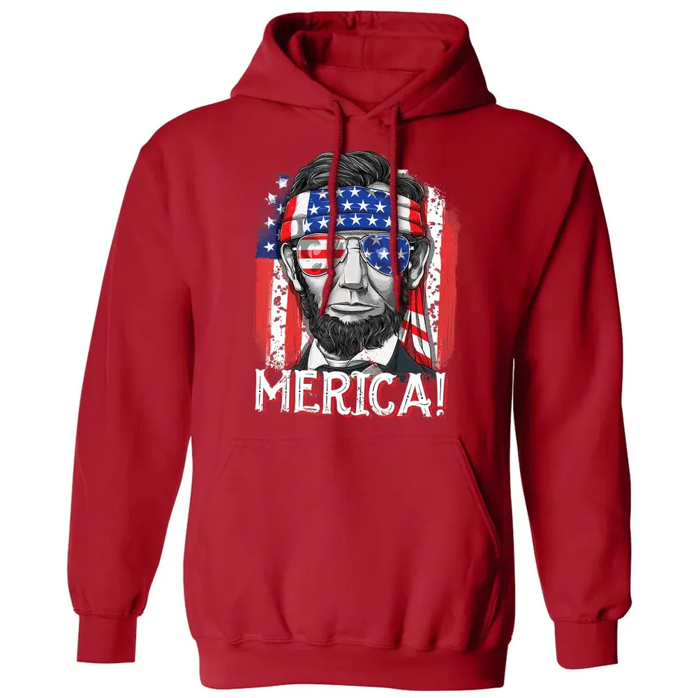 Lincoln 4th of July Boys Kids Men Merica American Flag Gifts Classic Unisex Hoodie - 5