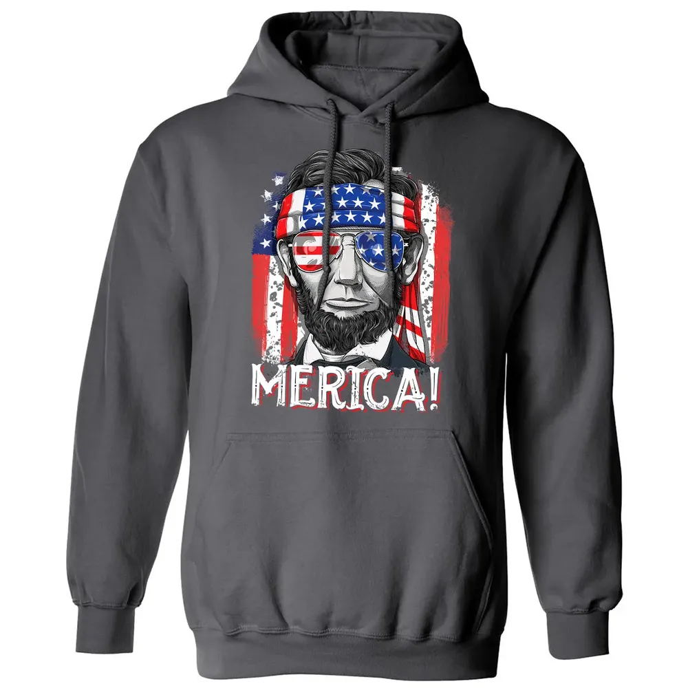 Lincoln 4th of July Boys Kids Men Merica American Flag Gifts Classic Unisex Hoodie - 7