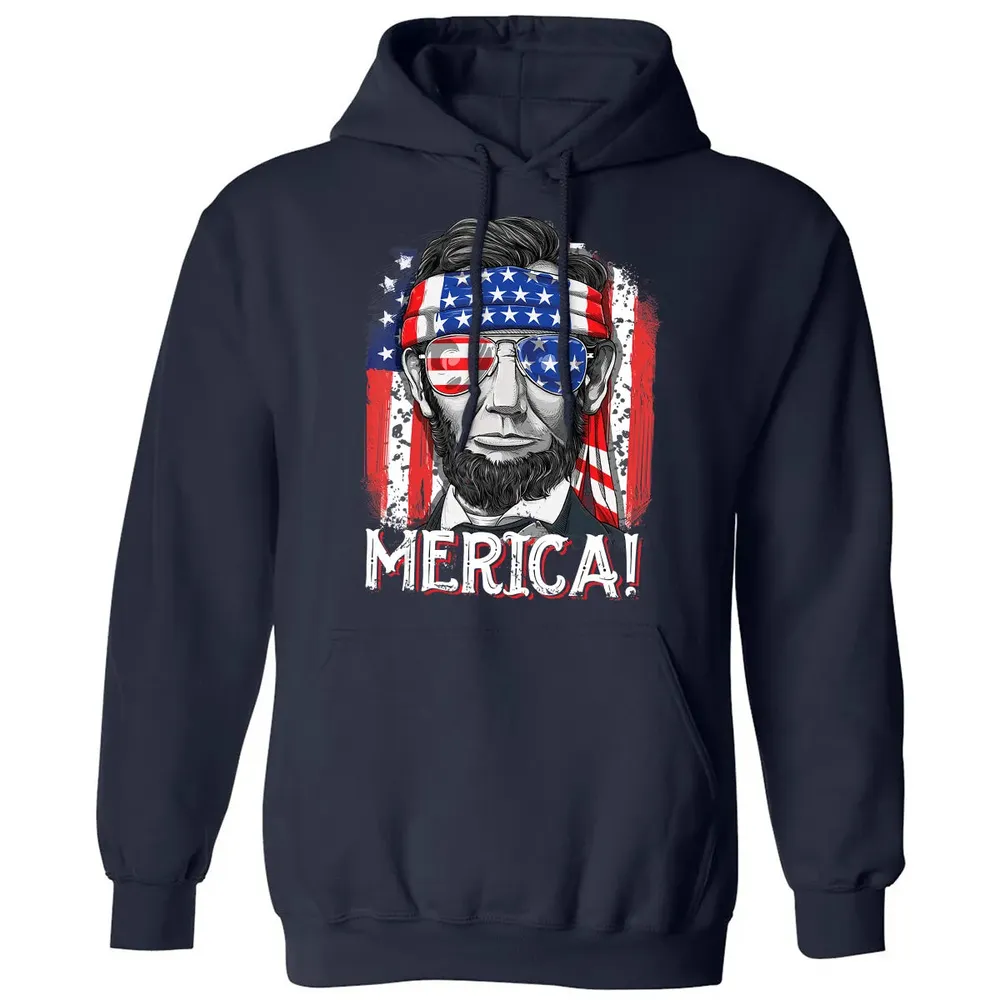 Lincoln 4th of July Boys Kids Men Merica American Flag Gifts Classic Unisex Hoodie - 2