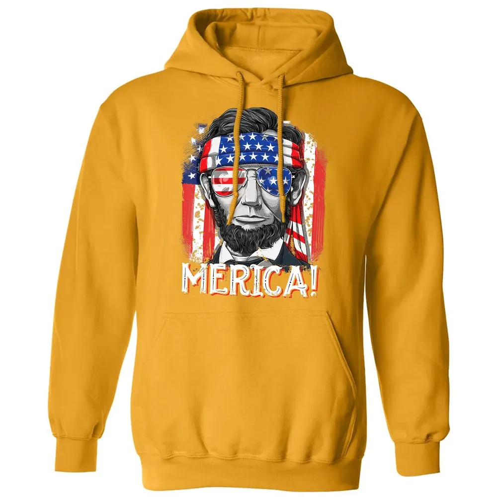 Lincoln 4th of July Boys Kids Men Merica American Flag Gifts Classic Unisex Hoodie - 12