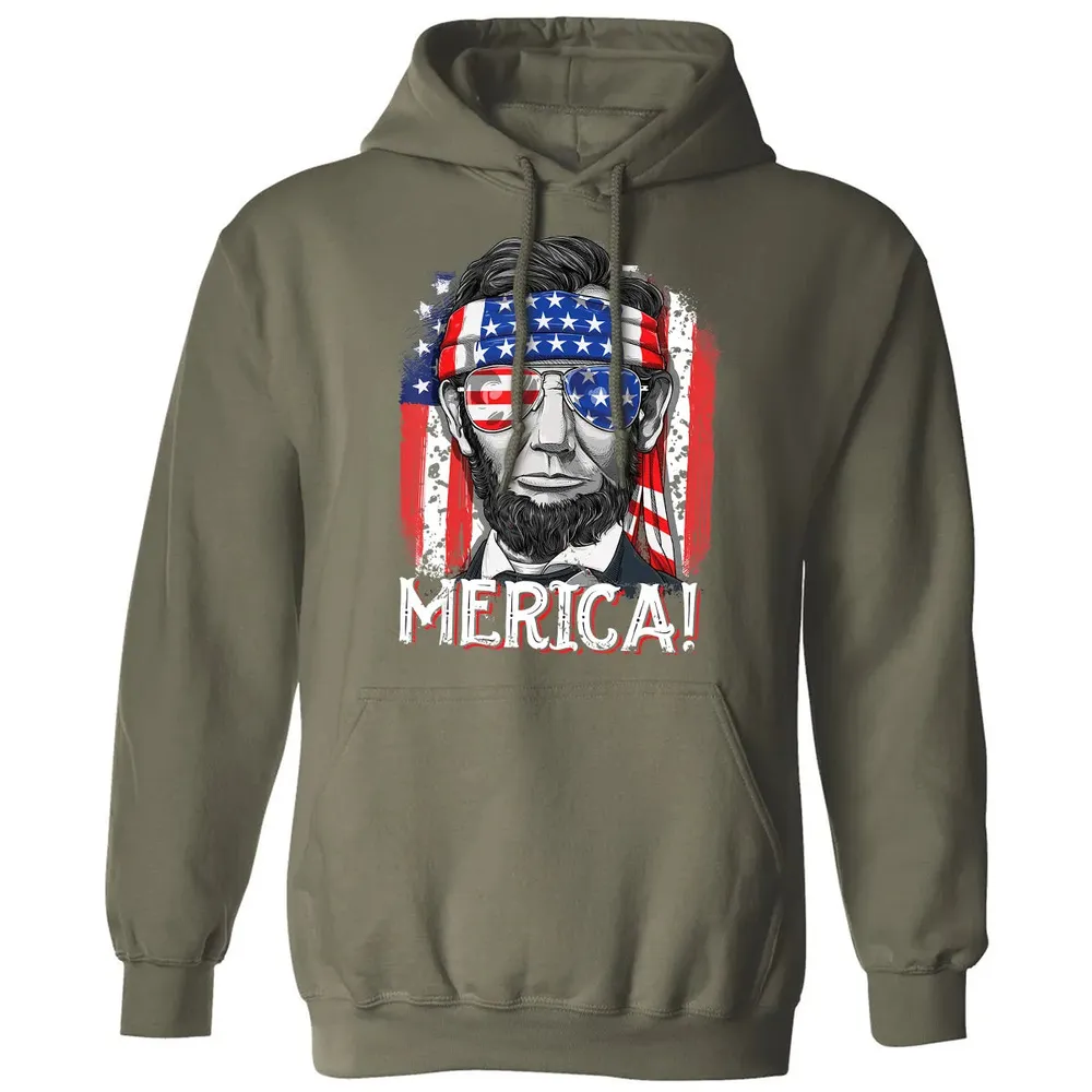 Lincoln 4th of July Boys Kids Men Merica American Flag Gifts Classic Unisex Hoodie - 4