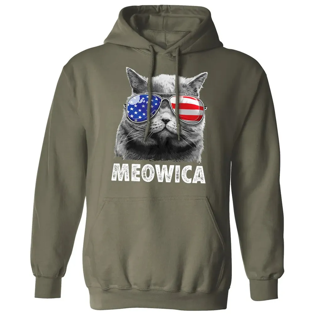 Cat 4th of July s Meowica Merica Men USA American Flag Classic Unisex Hoodie - 4