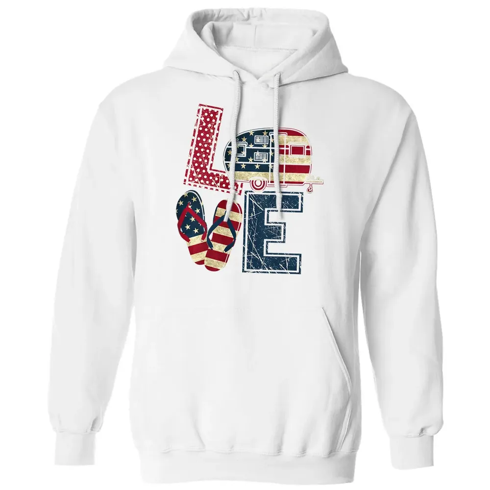Womens Love Camping And Flip Flops 4th Of July Camper Women Classic Unisex Hoodie - 11