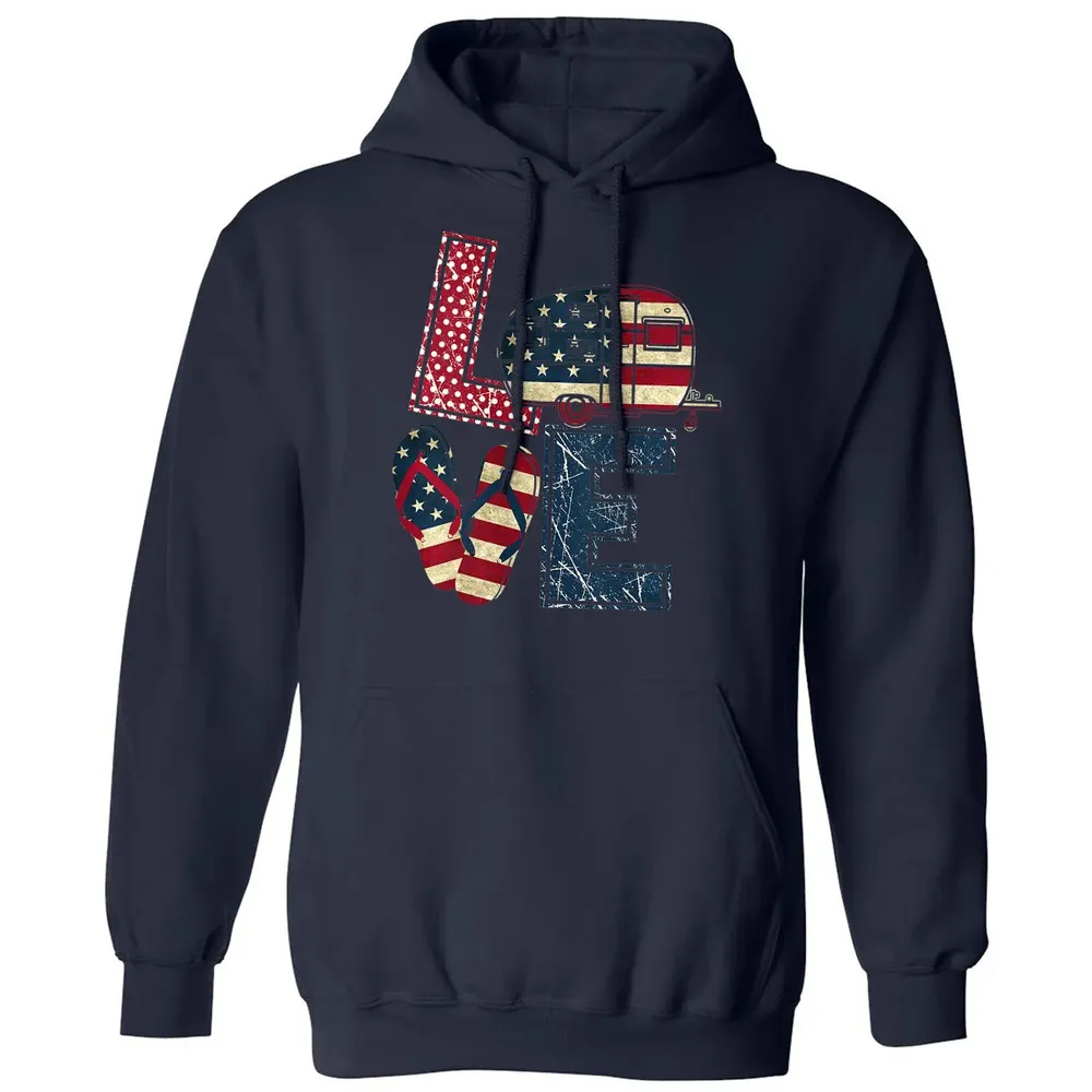 Womens Love Camping And Flip Flops 4th Of July Camper Women Classic Unisex Hoodie - 2