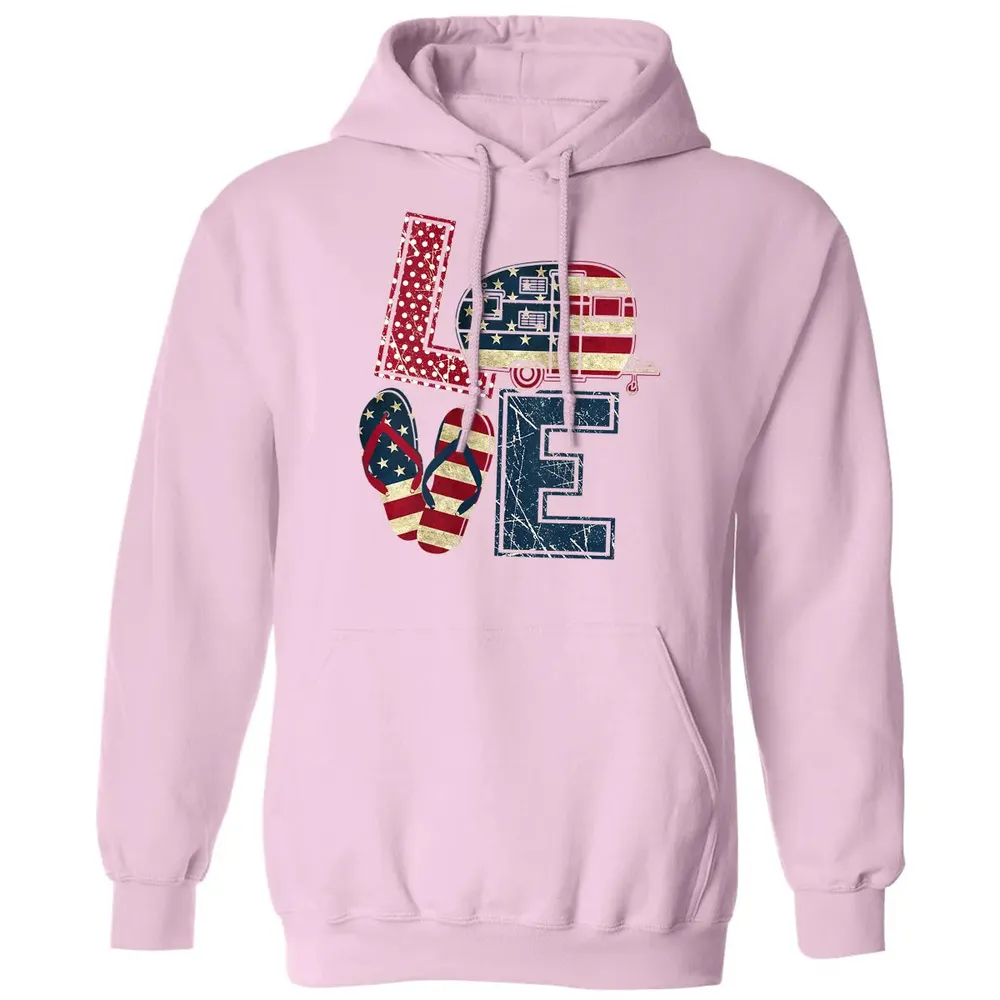 Womens Love Camping And Flip Flops 4th Of July Camper Women Classic Unisex Hoodie - 3