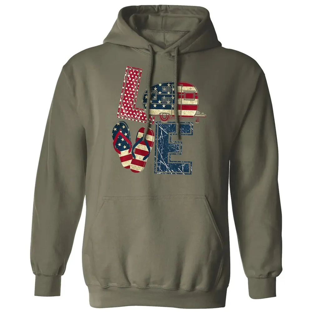 Womens Love Camping And Flip Flops 4th Of July Camper Women Classic Unisex Hoodie - 4