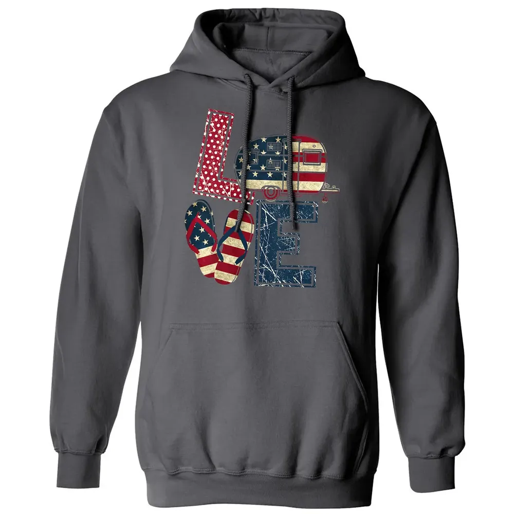 Womens Love Camping And Flip Flops 4th Of July Camper Women Classic Unisex Hoodie - 7