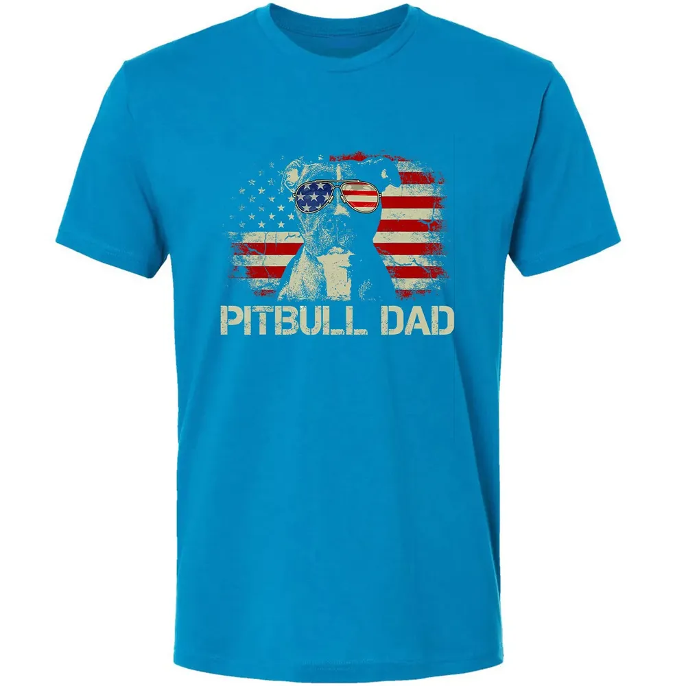 Mens Best Pitbull Dad Ever  American Flag 4th Of July Gift Premium Unisex T-shirt - 15