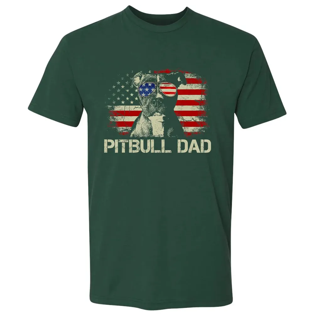 Mens Best Pitbull Dad Ever  American Flag 4th Of July Gift Premium Unisex T-shirt - 12