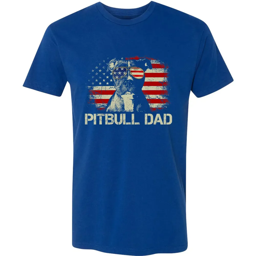 Mens Best Pitbull Dad Ever  American Flag 4th Of July Gift Premium Unisex T-shirt - 10