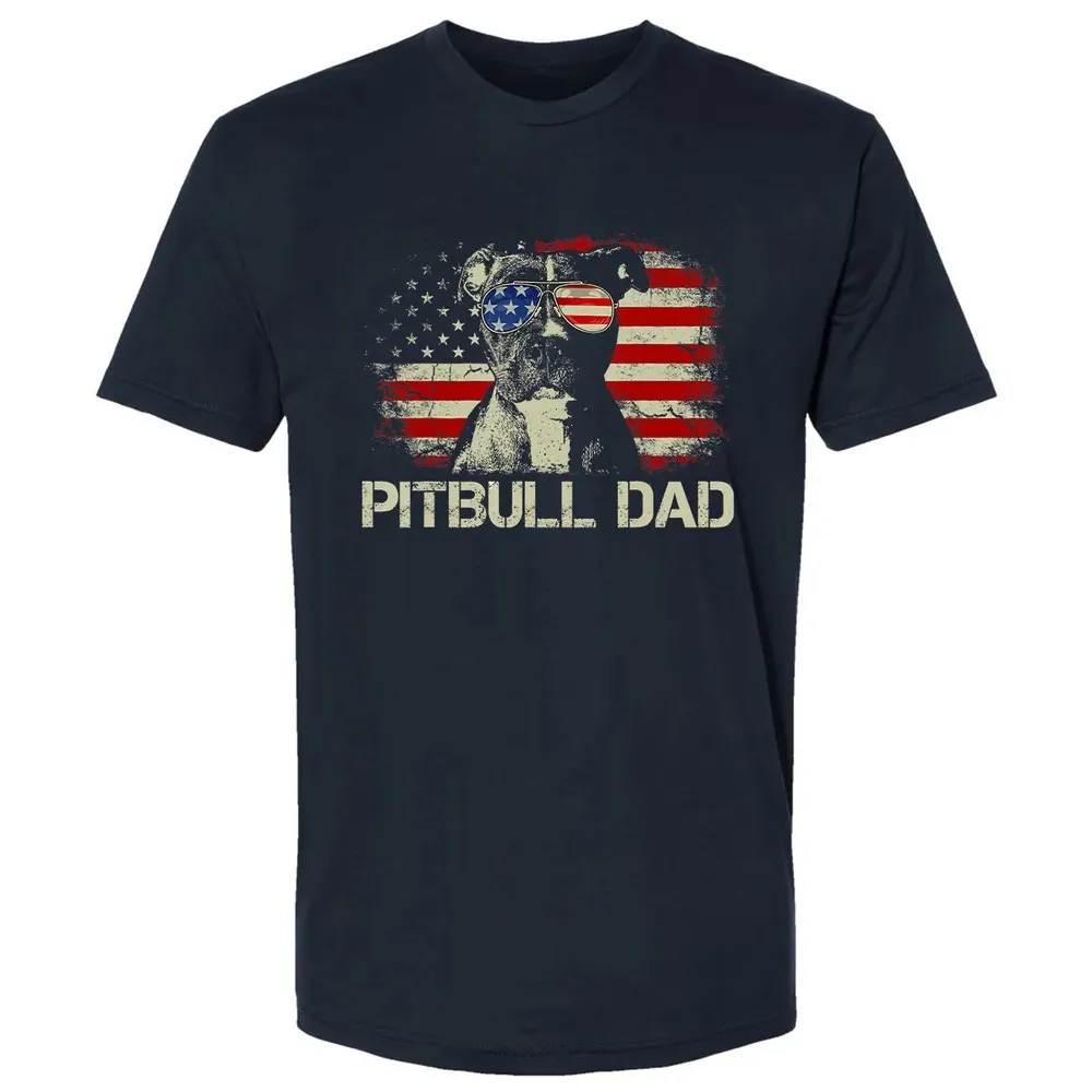 Mens Best Pitbull Dad Ever  American Flag 4th Of July Gift Premium Unisex T-shirt - 2